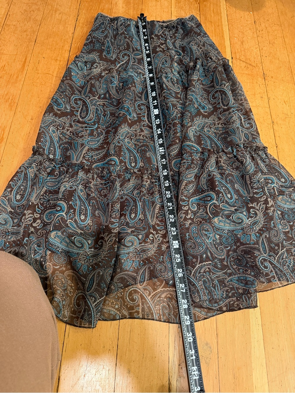 Vintage Y2K Paisley Tiered Maxi Skirt Brown Blue Boho Sheer Ruffle - Picture 8 of 8